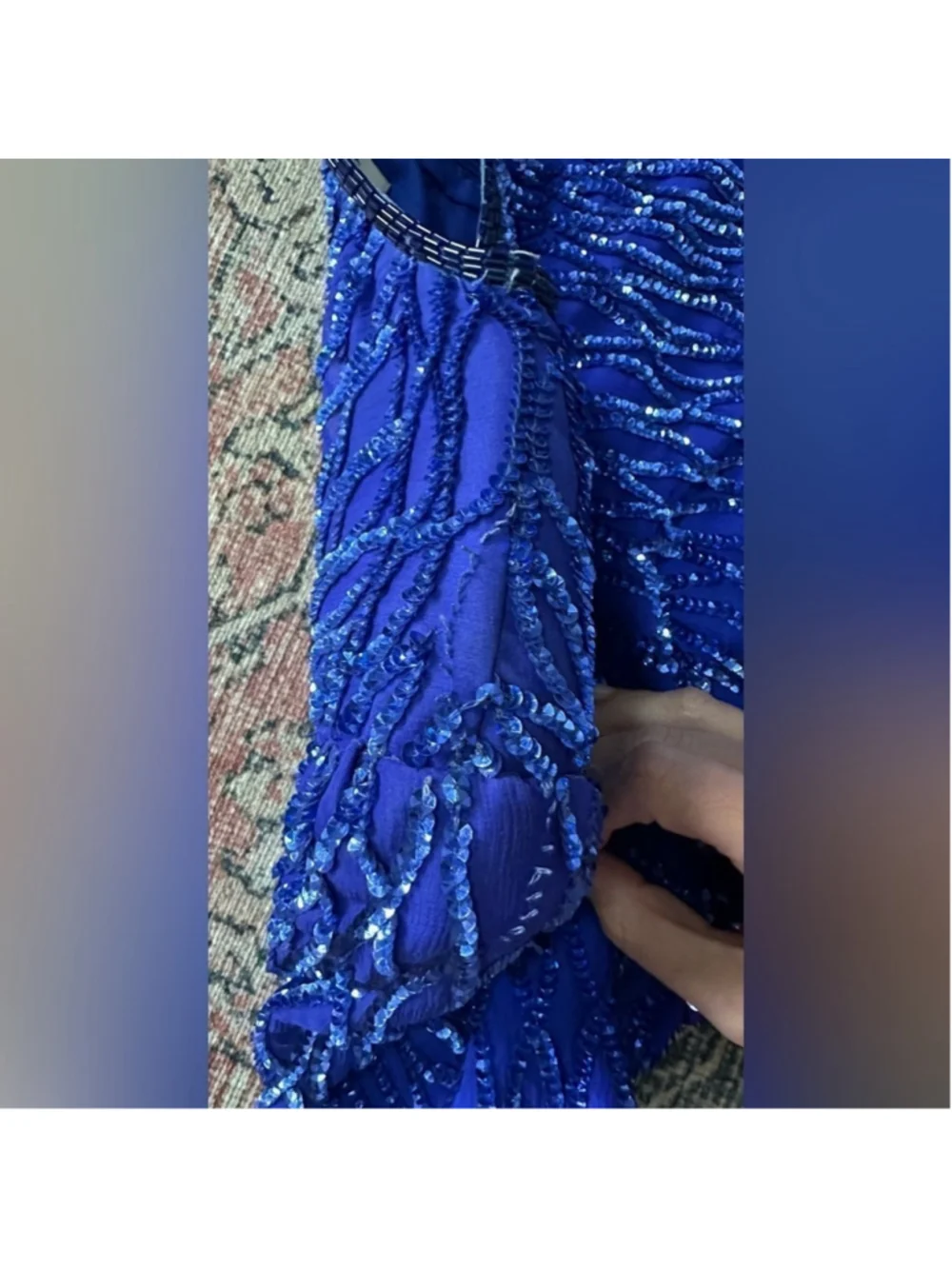 Lawrence Kogar Women's Blue Print Short Sleeve Silk Beaded Mini Dress - Picture 8 of 12